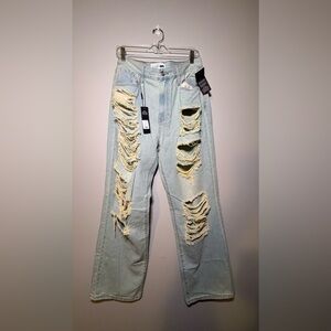 Rhea Ripped Straight Leg Jeans - Light Wash